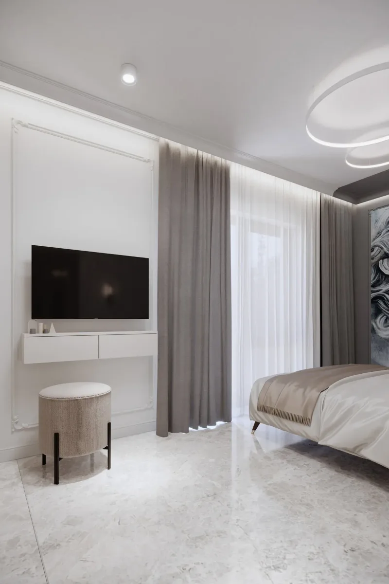 Przystań Nadole, apartament nad jeziorem: sypialnia, projekt AS Wnętrz
